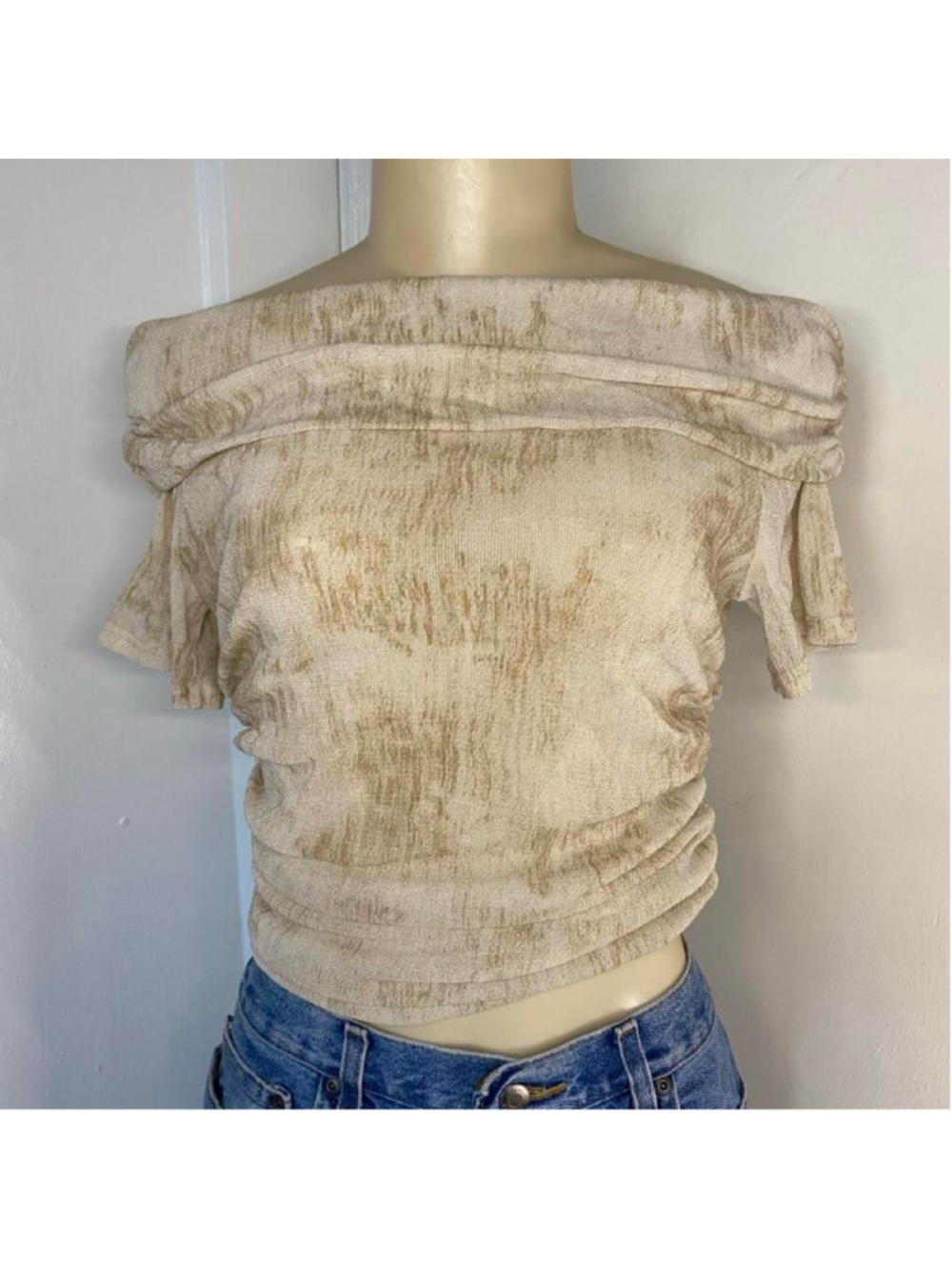 Cream & tan off the shoulder blouse